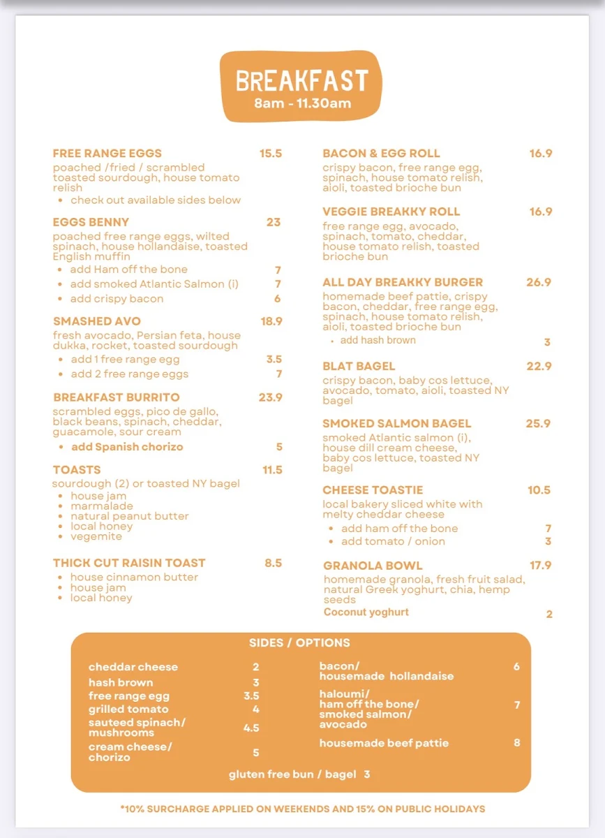 Menu, Lava Lava Magnetic Island