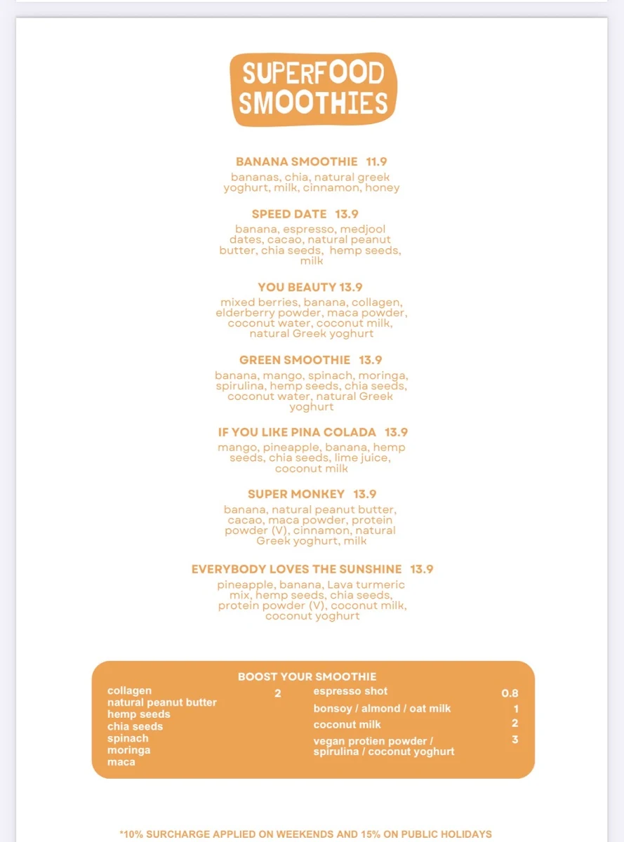 Menu, Lava Lava Magnetic Island