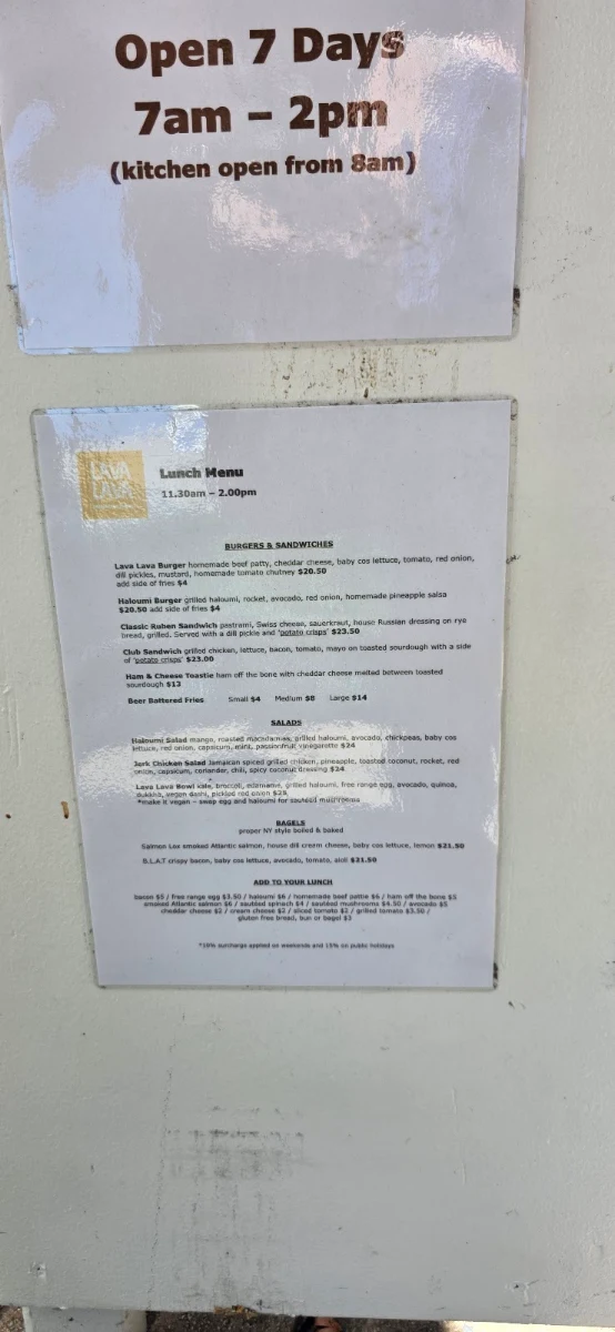 Menu, Lava Lava Magnetic Island