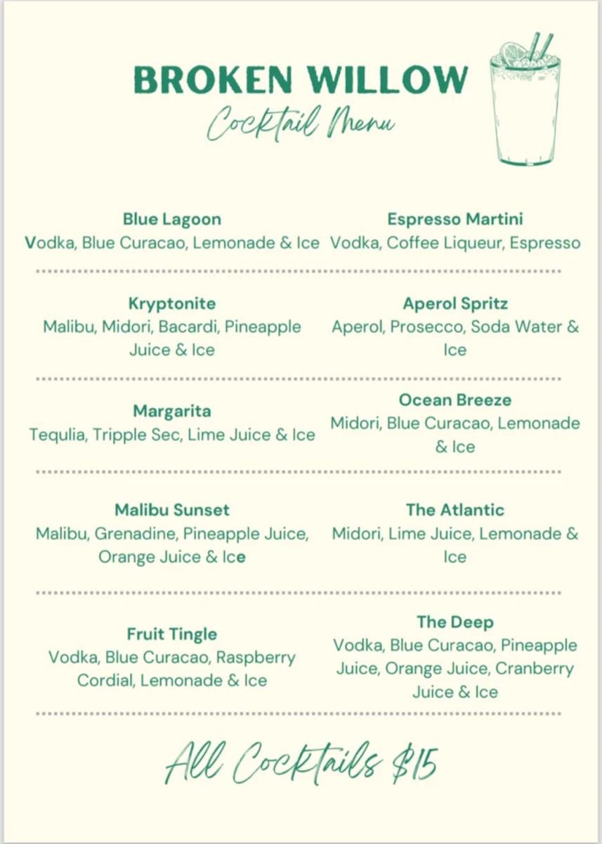 Menu, Broken Willow
