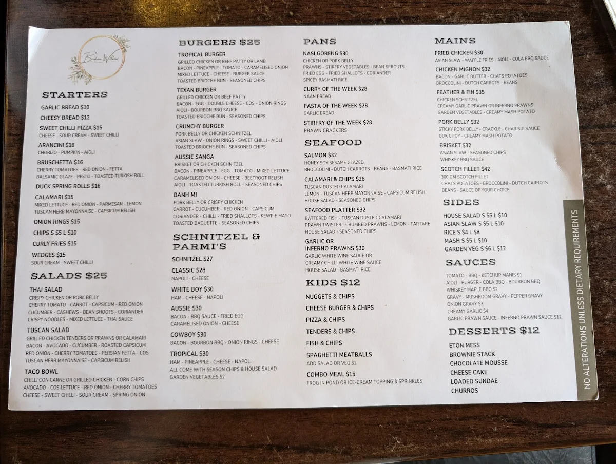 Menu, Broken Willow
