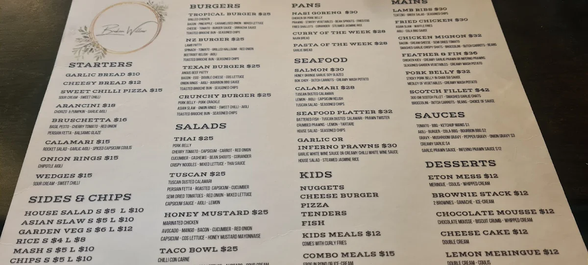 Menu, Broken Willow