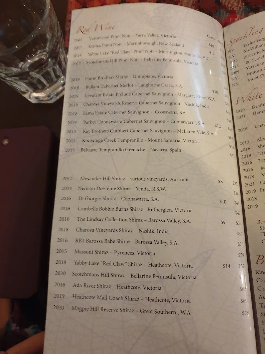 Menu, Curry Vault Indian Restaurant and Bar Melbourne