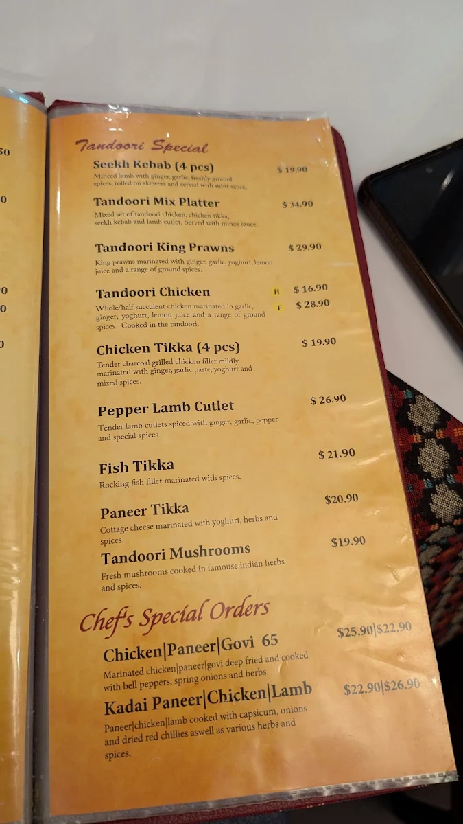 Menu, Curry Vault Indian Restaurant and Bar Melbourne