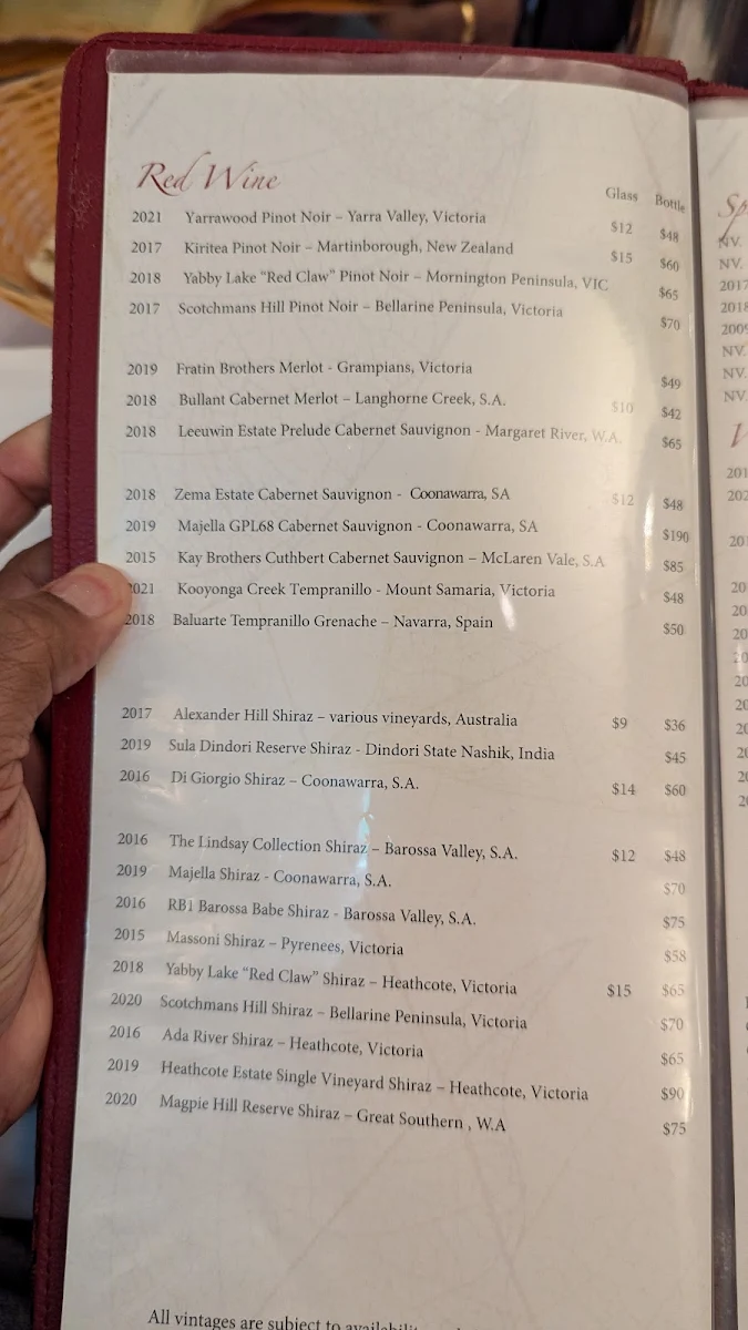 Menu, Curry Vault Indian Restaurant and Bar Melbourne