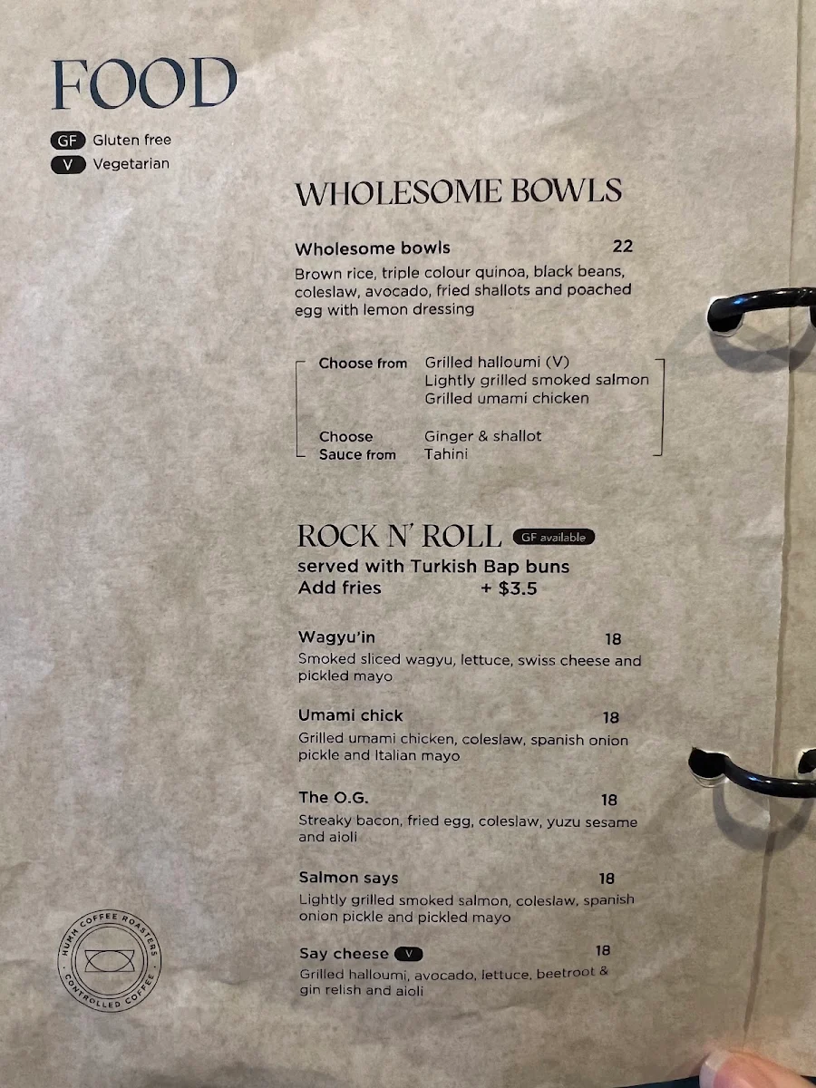 Menu, HUMM Coffee Roasters