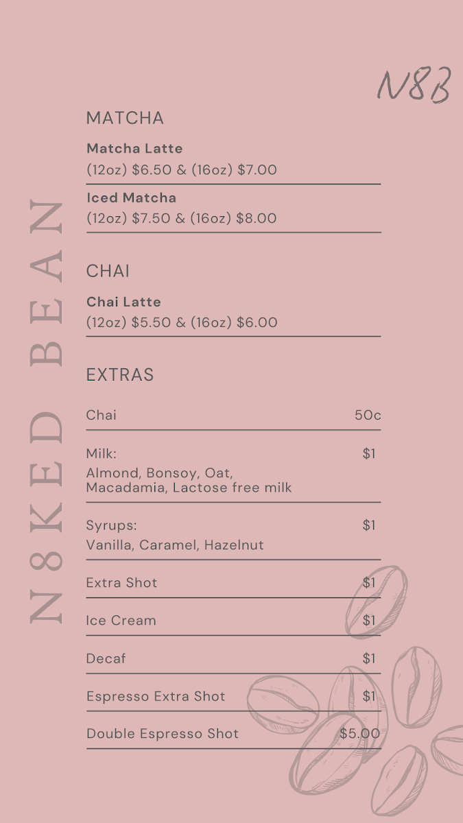 Menu, N8KED bean