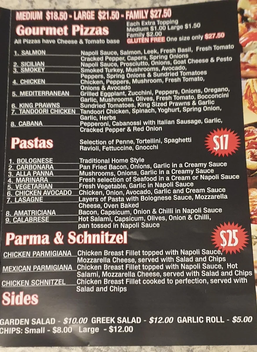 Menu, De Marconi's Pizza & Pasta