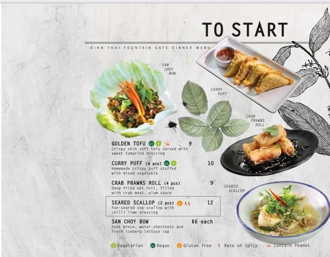 Menu, Kinn Thai Fountain Gate