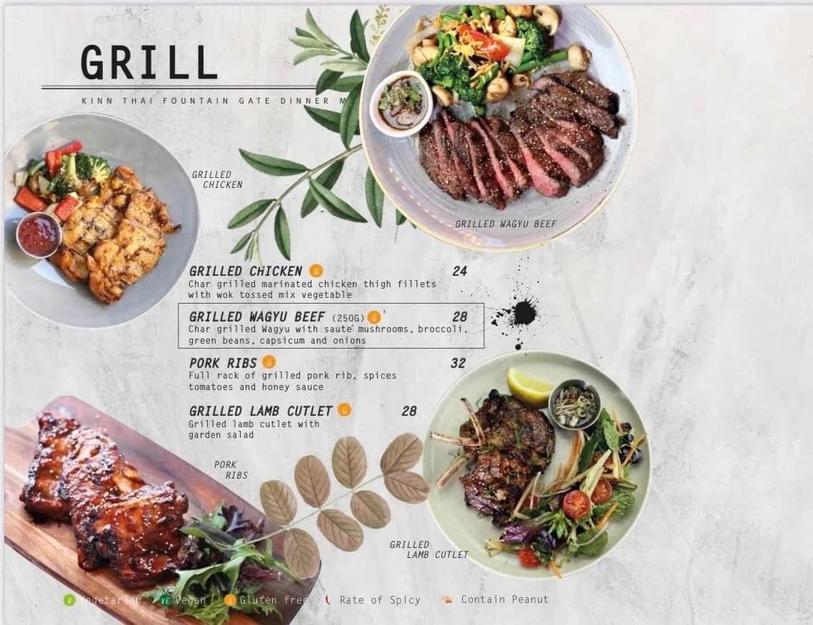Menu, Kinn Thai Fountain Gate