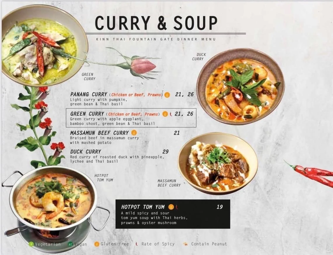 Menu, Kinn Thai Fountain Gate