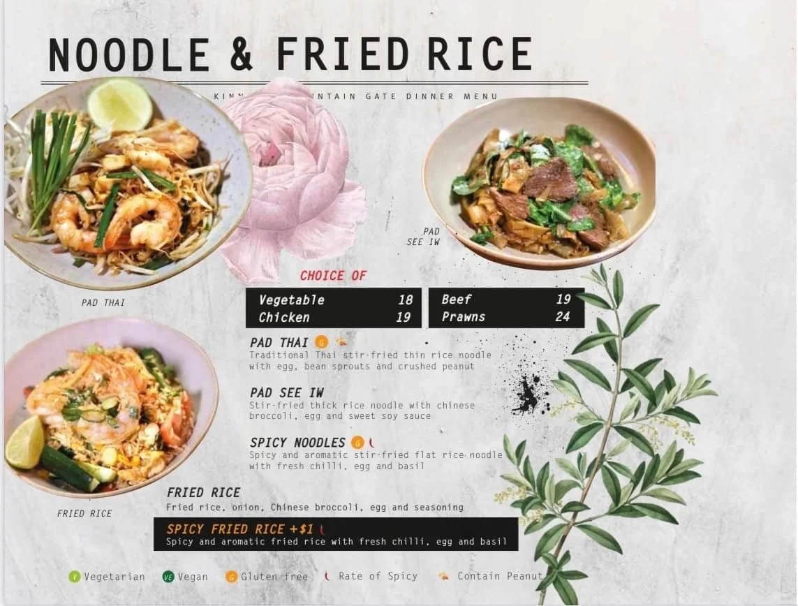 Menu, Kinn Thai Fountain Gate