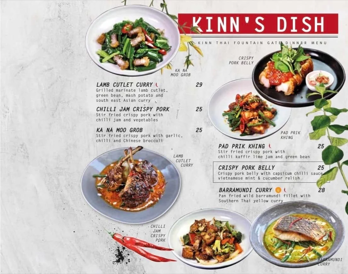 Menu, Kinn Thai Fountain Gate