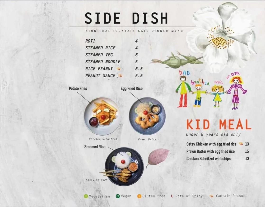 Menu, Kinn Thai Fountain Gate