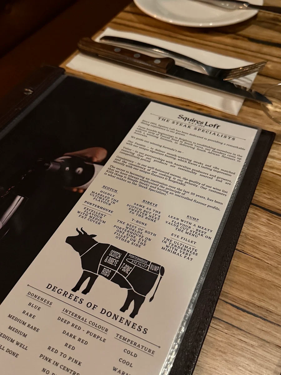 Menu, Squires Loft Williamstown