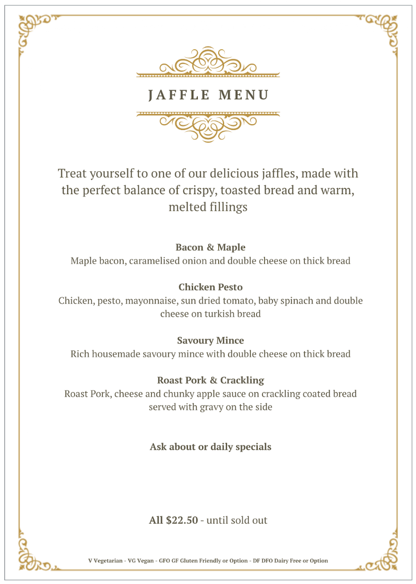 Menu, The Owlery Cafe