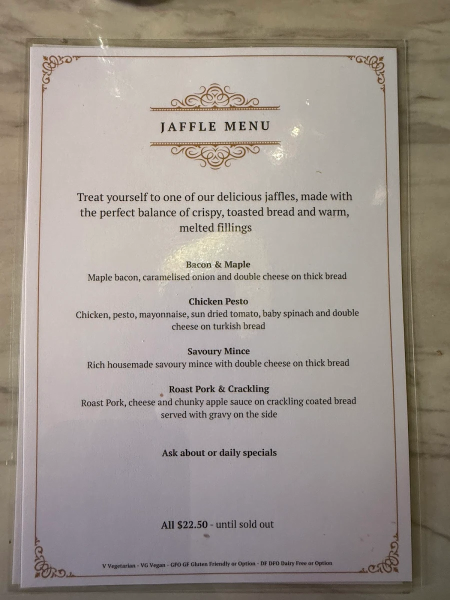 Menu, The Owlery Cafe
