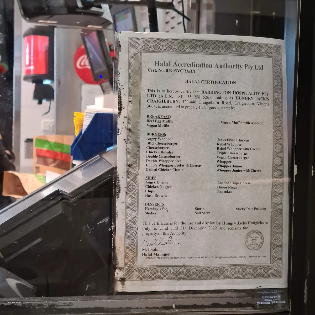 Menu, Hungry Jack's Burgers Craigieburn