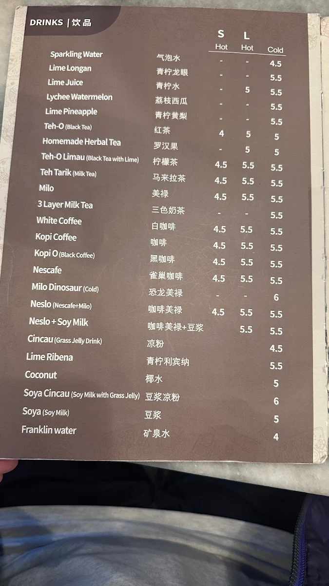 Menu, Malay House