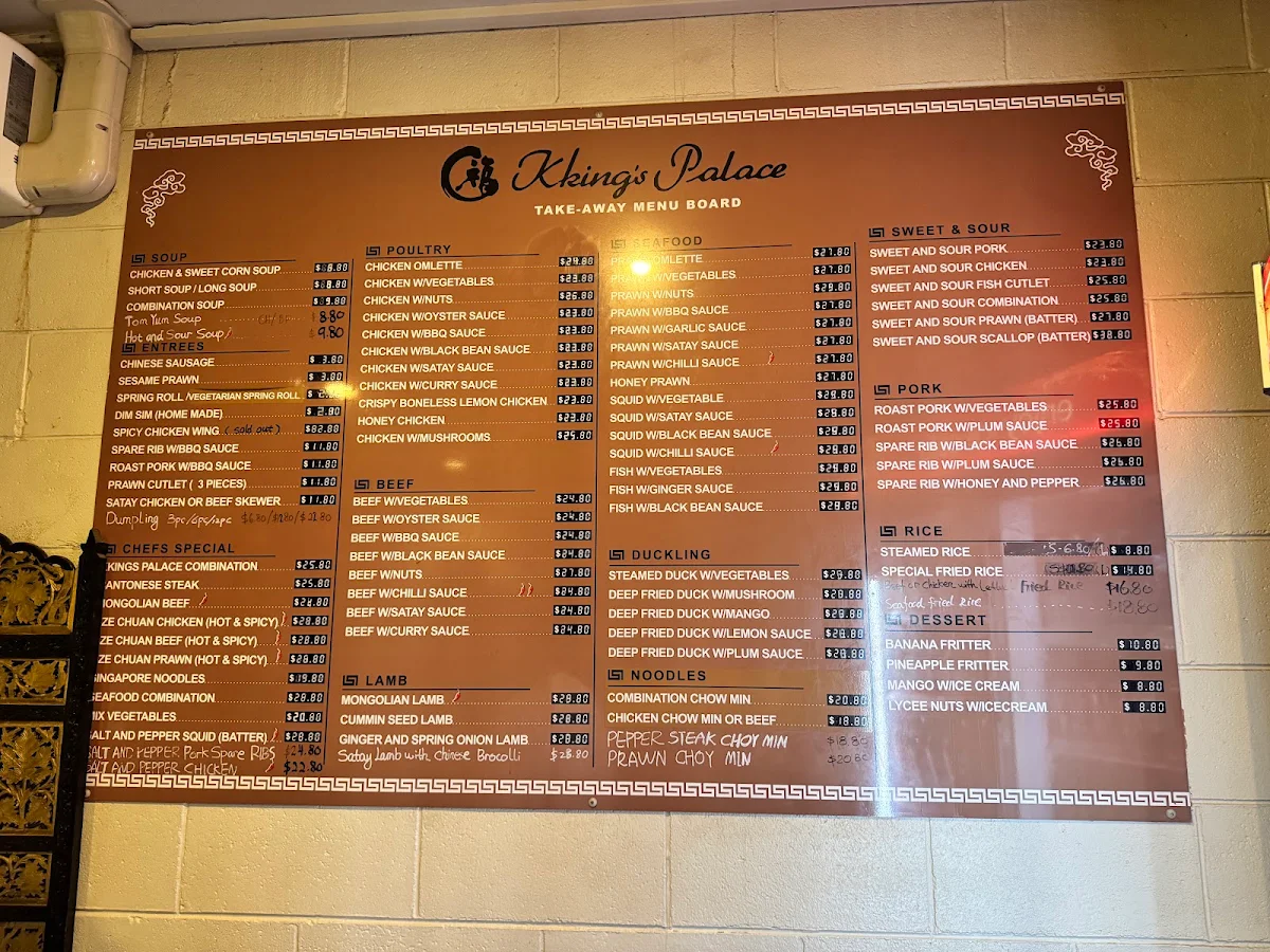 Menu, KKing's Palace Chinese Restaurant