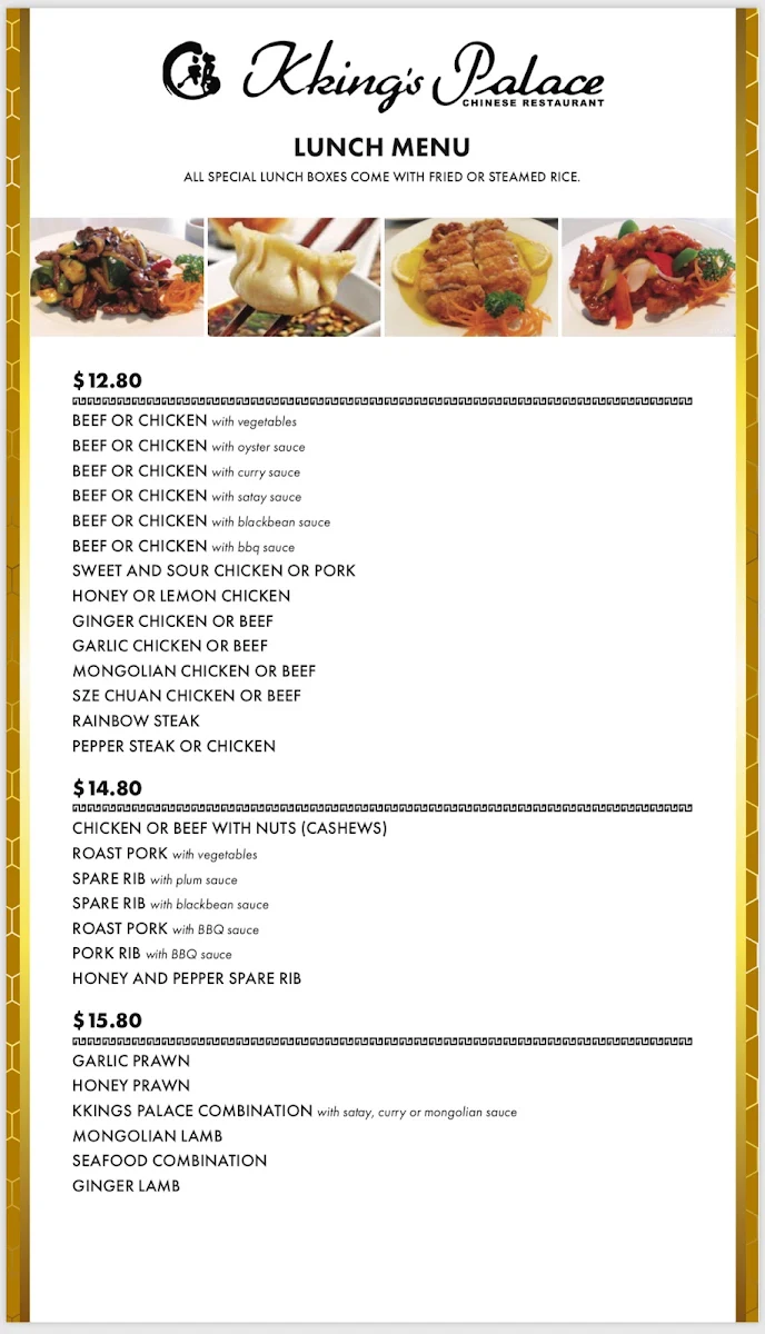 Menu, KKing's Palace Chinese Restaurant