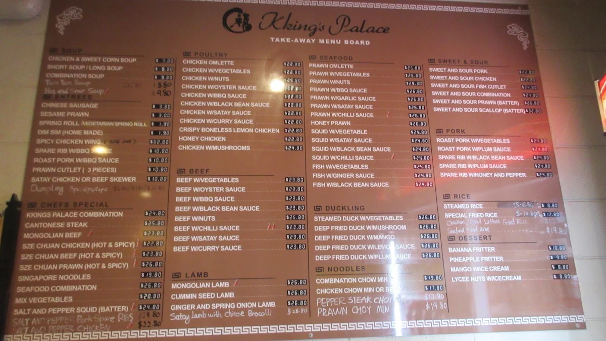 Menu, KKing's Palace Chinese Restaurant