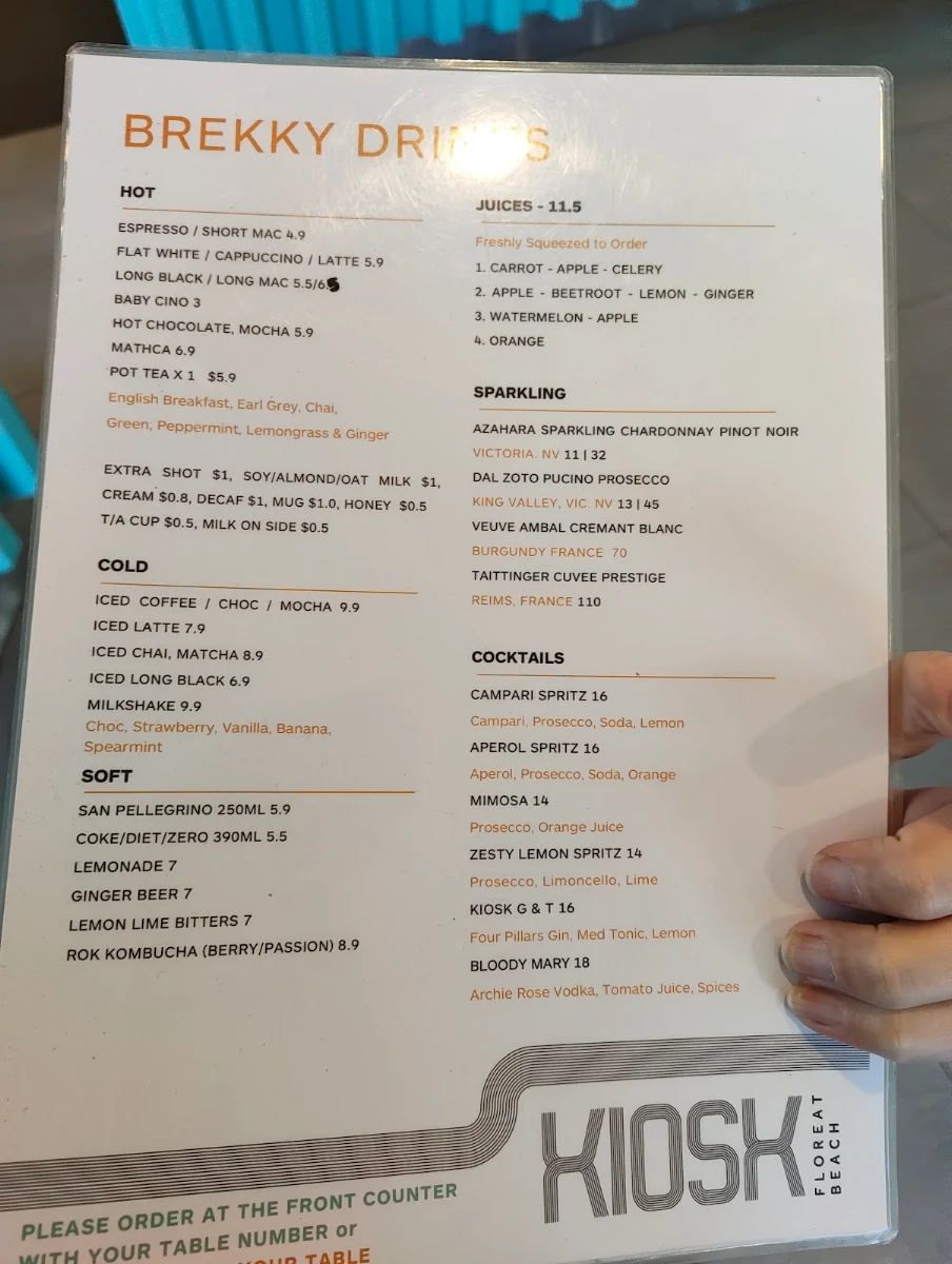 Menu, The Kiosk Floreat Beach