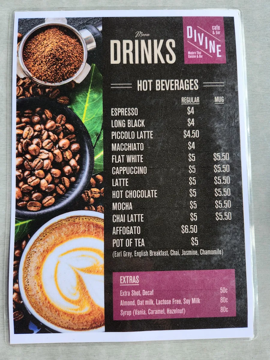 Menu, Divine Cafe and Bar