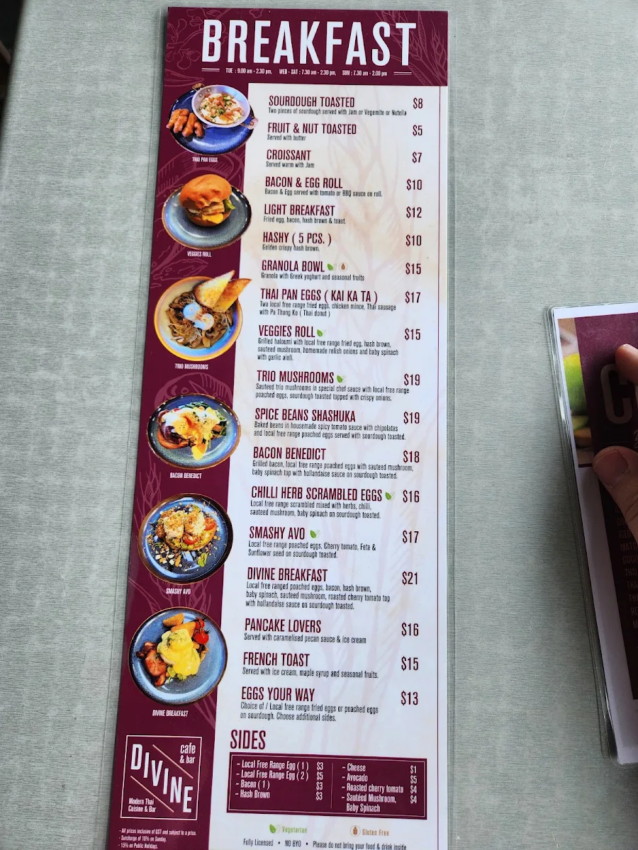 Menu, Divine Cafe and Bar