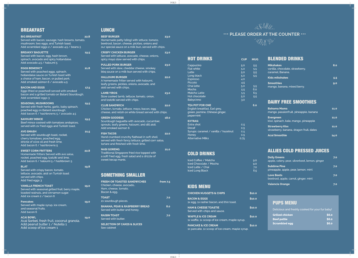 Menu, Ripples Cafe & Bar