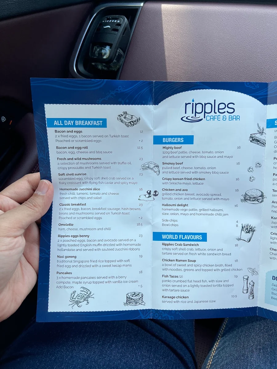 Menu, Ripples Cafe & Bar