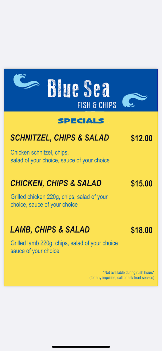 Menu, Blue Sea