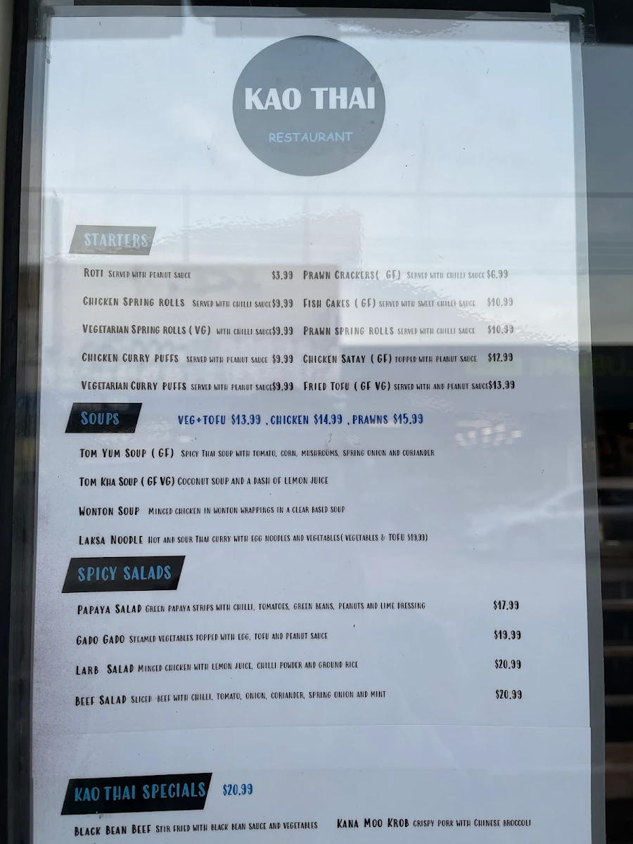 Menu, Kao Thai