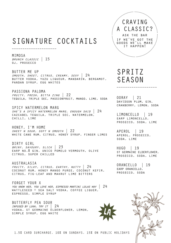Menu, LOLAS Darby St