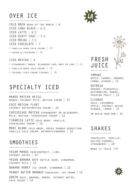 Menu, LOLAS Darby St