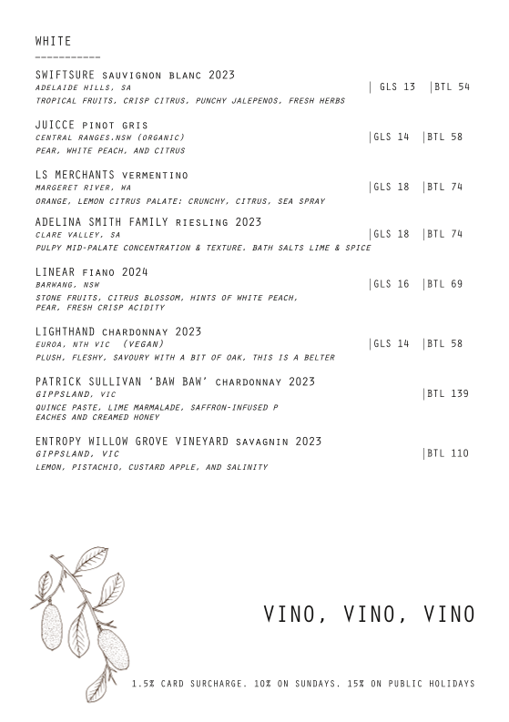 Menu, LOLAS Darby St