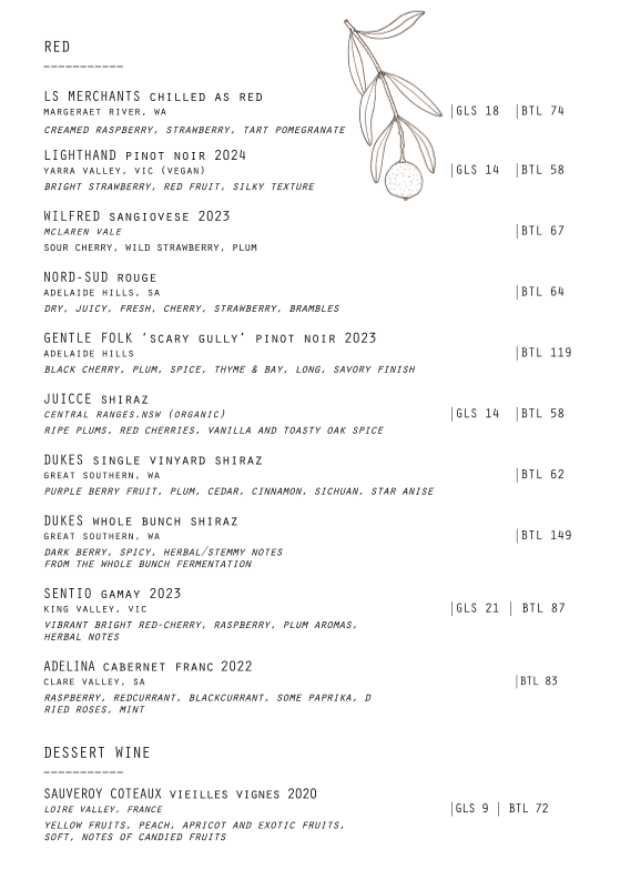 Menu, LOLAS Darby St