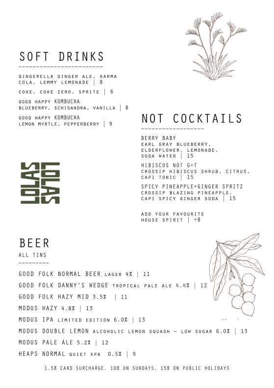 Menu, LOLAS Darby St