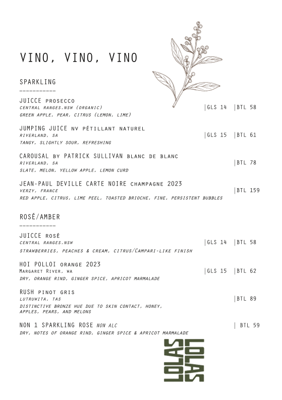 Menu, LOLAS Darby St