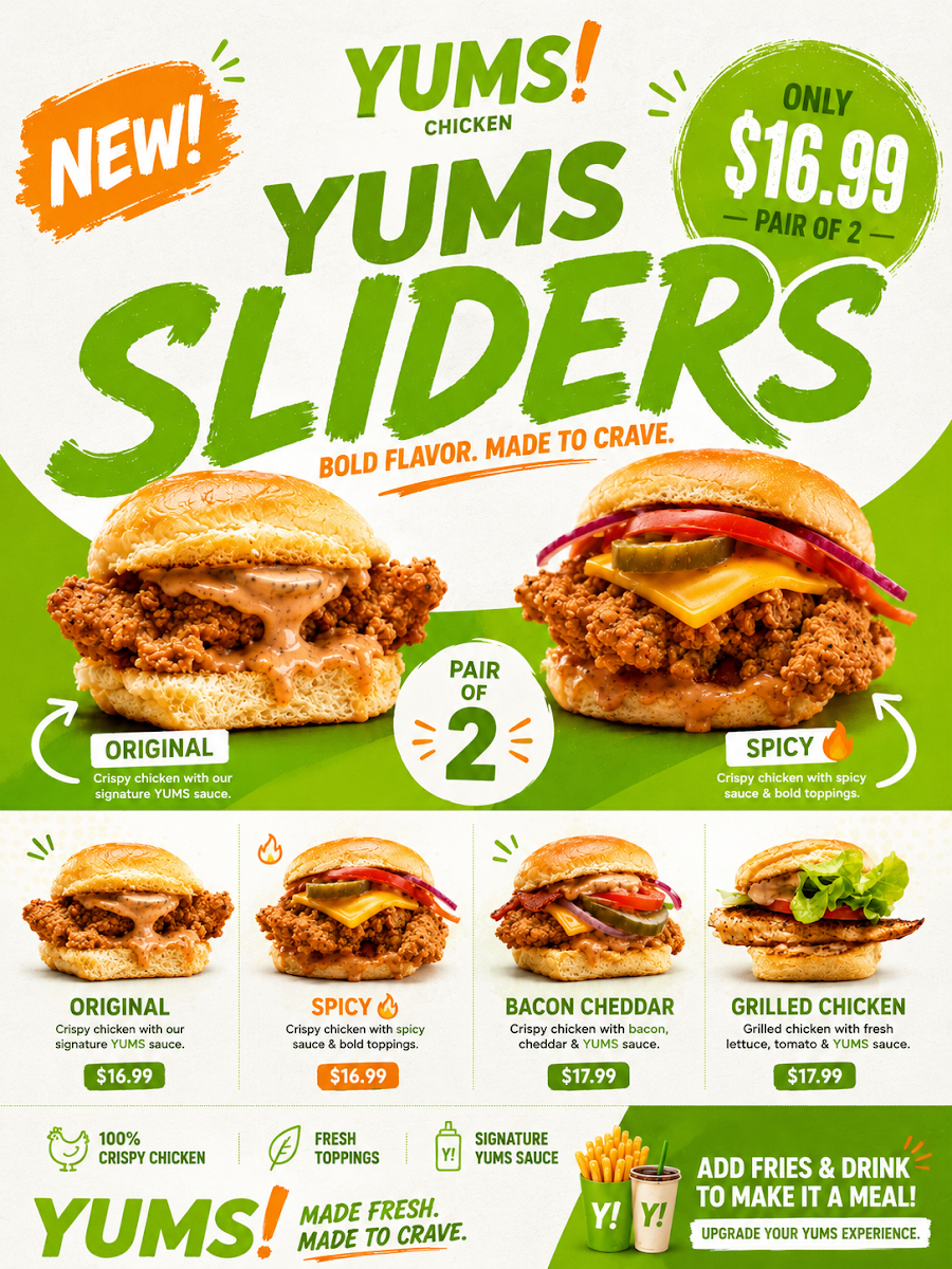 Menu, YUMS! CHICKEN - Graceville