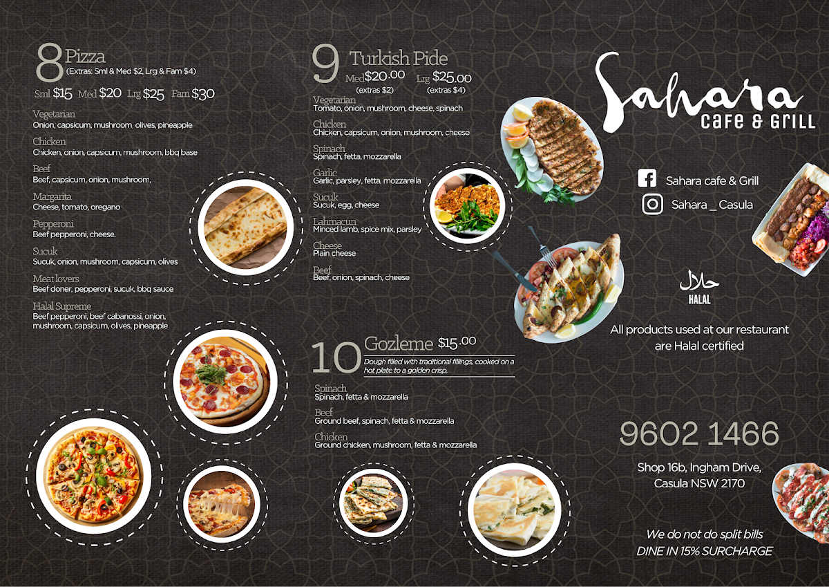 Menu, Sahara Cafe & Grill Casula