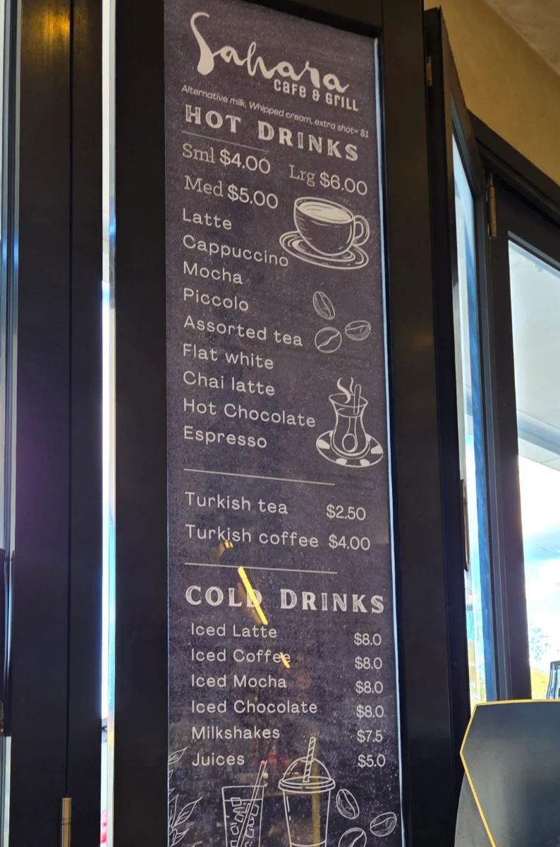 Menu, Sahara Cafe & Grill Casula