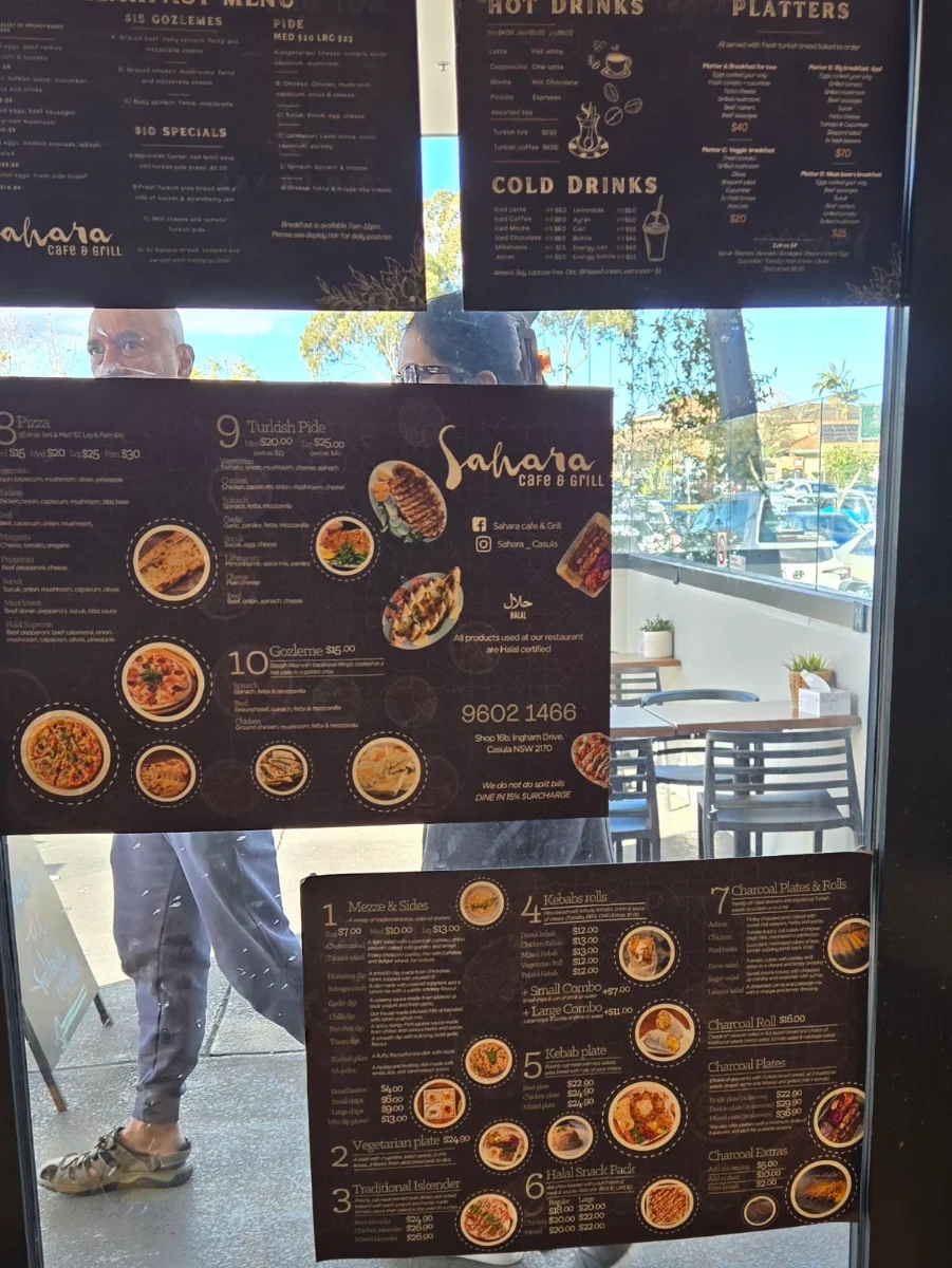Menu, Sahara Cafe & Grill Casula
