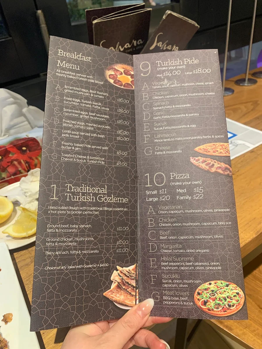 Menu, Sahara Cafe & Grill Casula