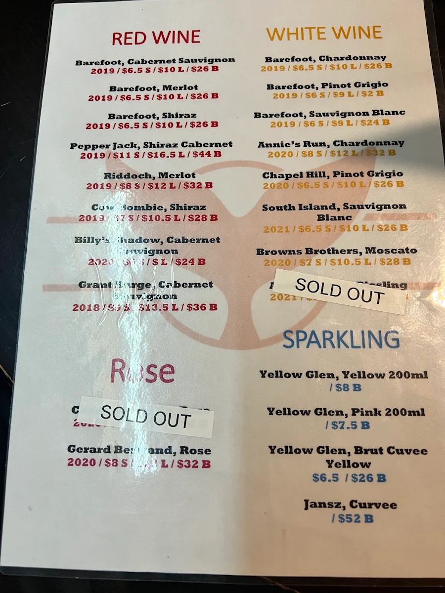 Menu, Great Southern Inn Hotel