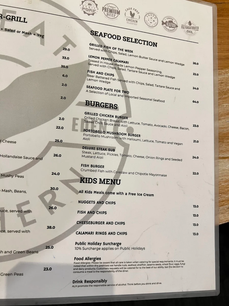 Menu, Great Southern Inn Hotel