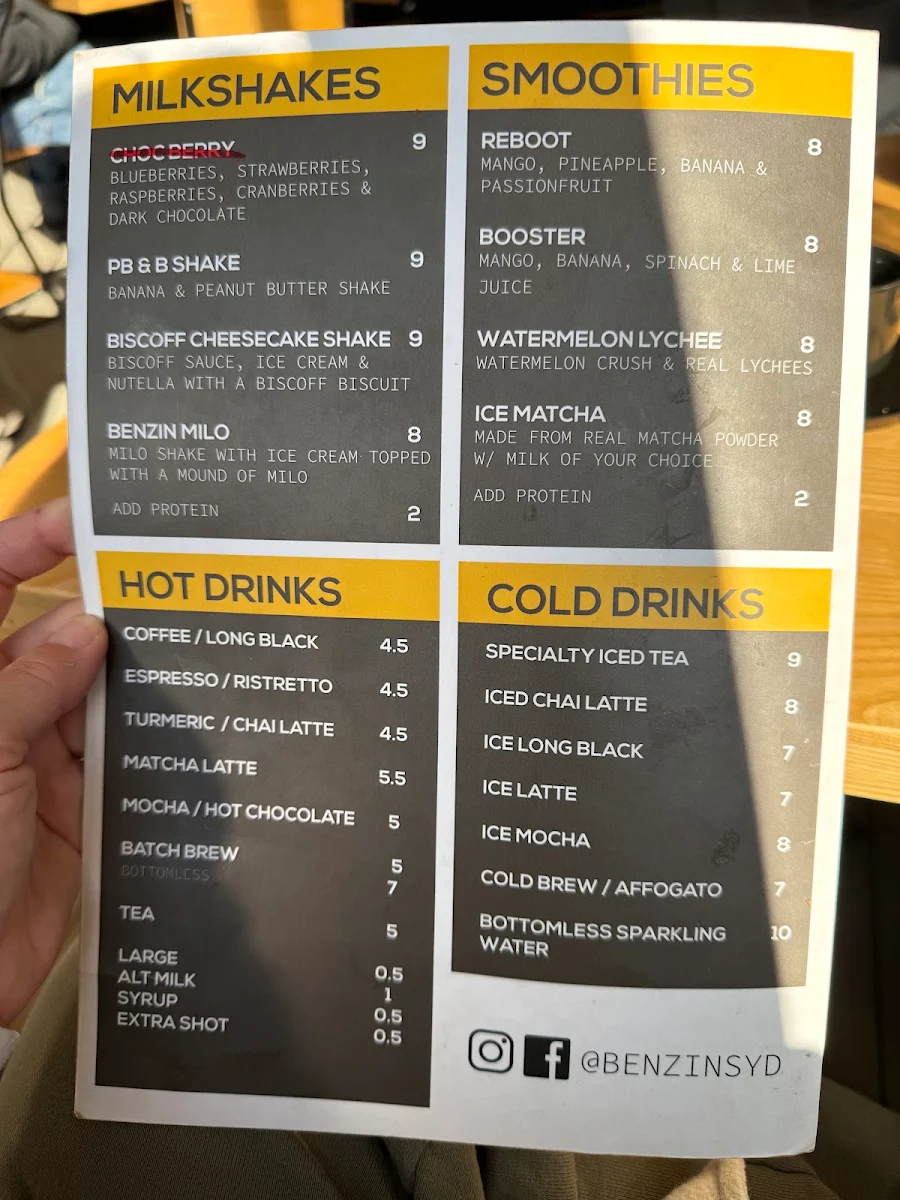 Menu, Benzin Cafe
