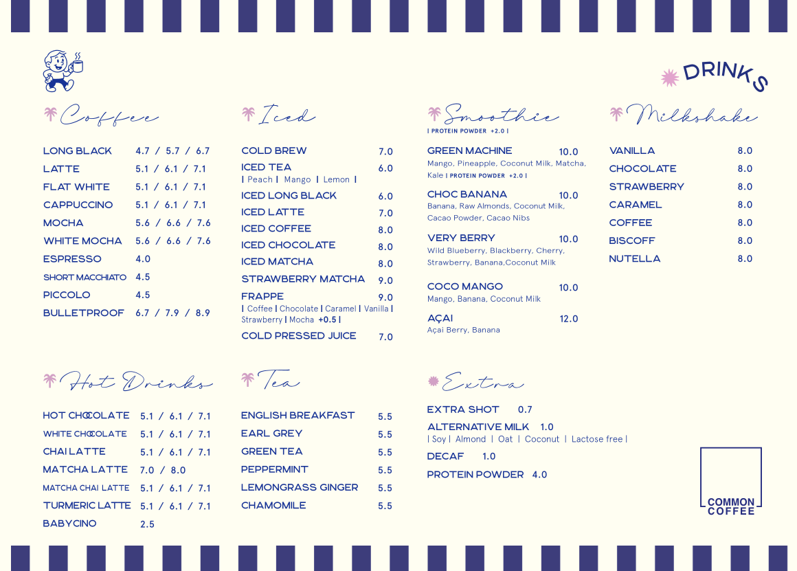 Menu, Common Coffee Surfers Paradise