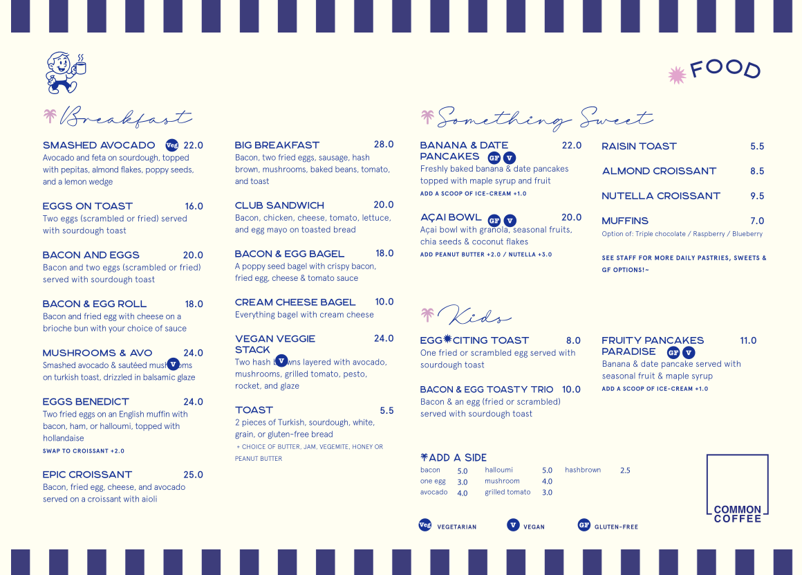 Menu, Common Coffee Surfers Paradise