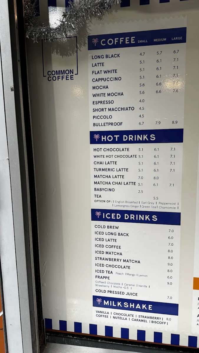 Menu, Common Coffee Surfers Paradise